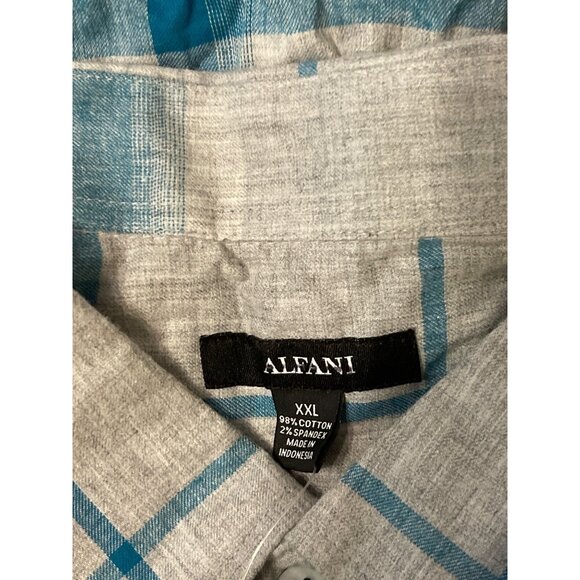 Alfani Mens XXL Plaid Button-Down Shirt Gray & Blue Cotton Blend Long Sleeve - Picture 3 of 3